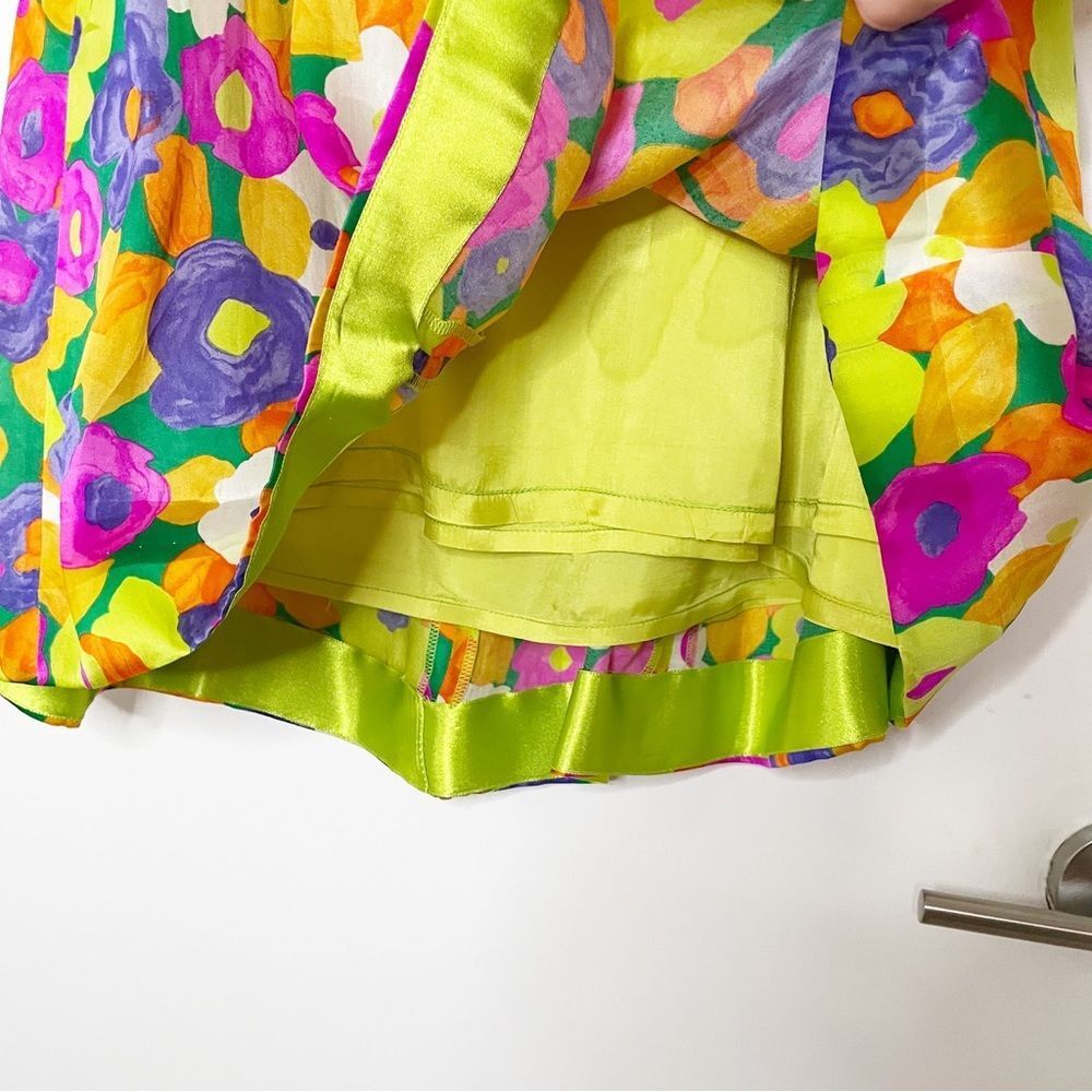 vintage scaasi strapless fit flare mini cocktail dress floral 100% silk 4 bright - Picture 11 of 12